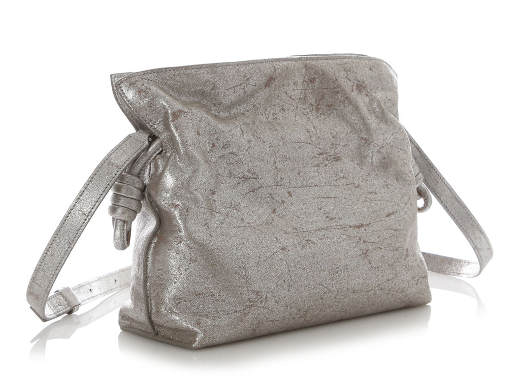 Loewe Medium Distressed Silver Lambskin Flamenco Bag
