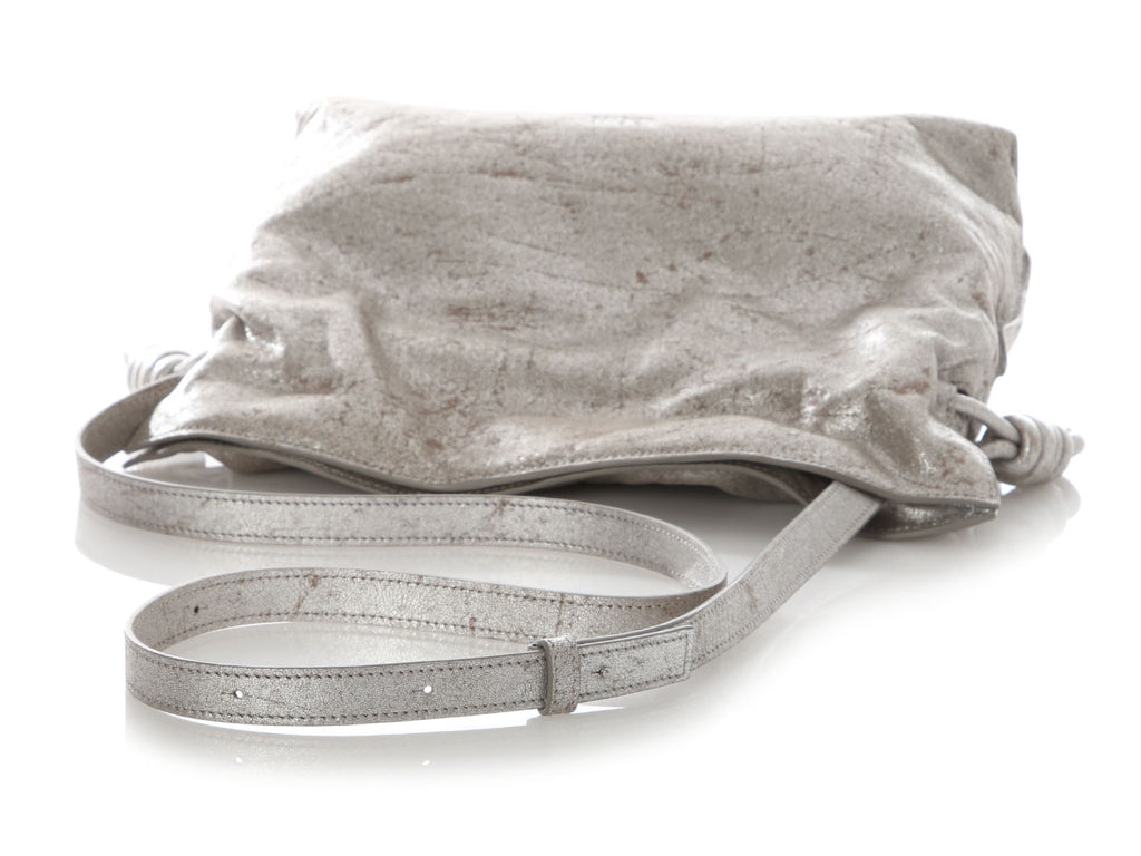 Loewe Medium Distressed Silver Lambskin Flamenco Bag