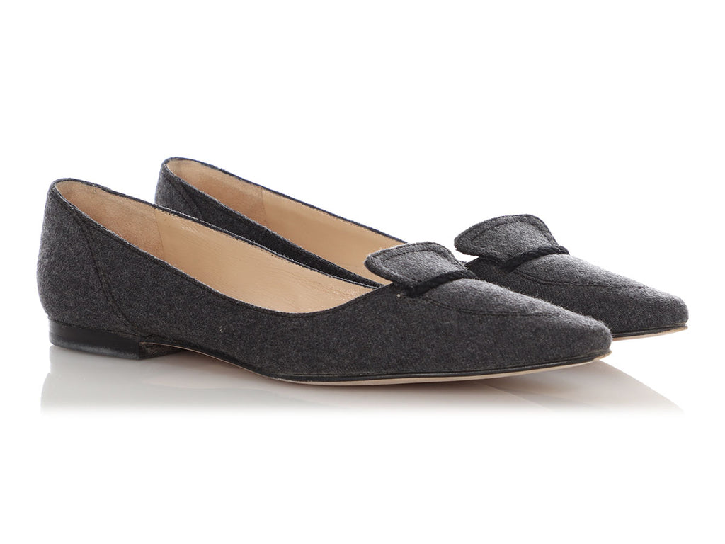 Manolo Blahnik Gray Flannel Flats