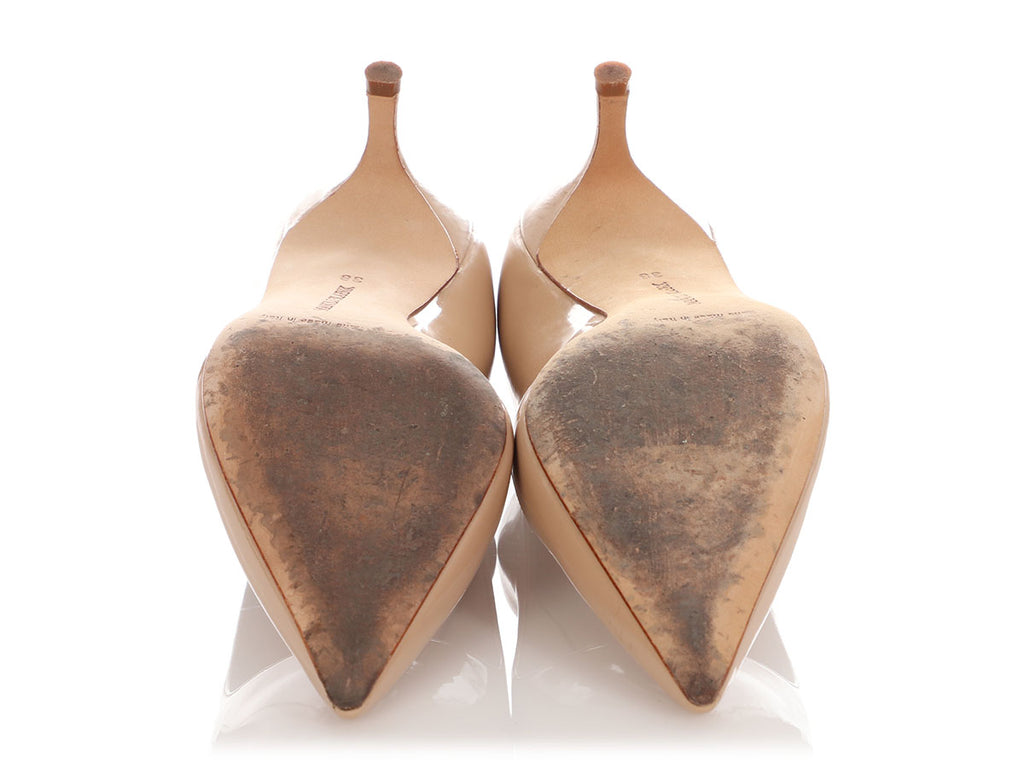 Manolo Blahnik Beige Patent Pumps