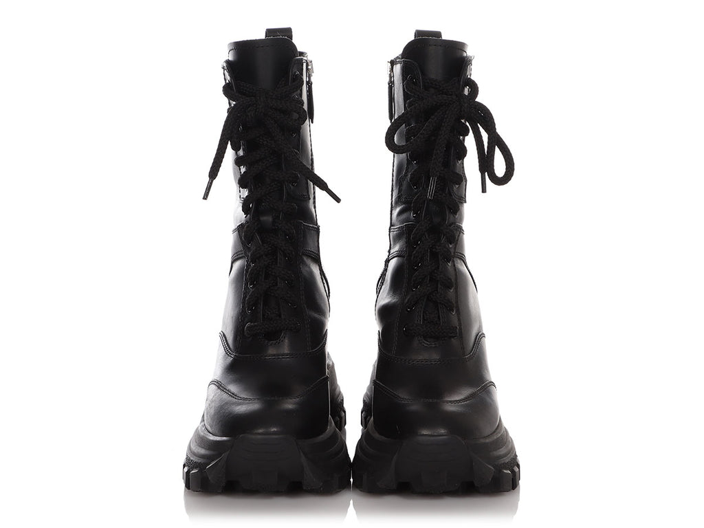 Miu Miu Black Side Zip Lace Up Combat Boots