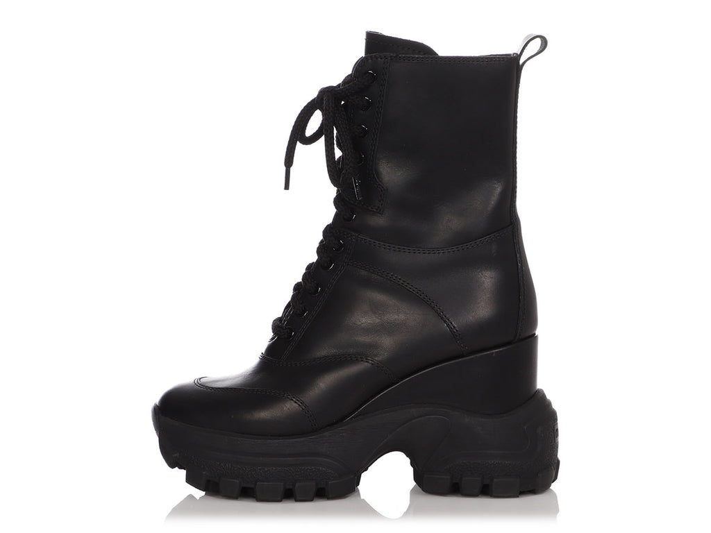 Miu Miu Black Side Zip Lace Up Combat Boots