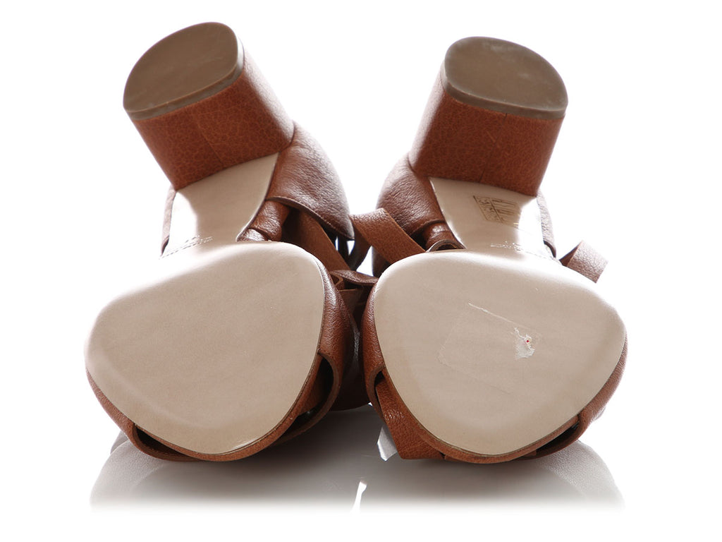 Miu Miu Brown Leather Ankle Wrap Sandals