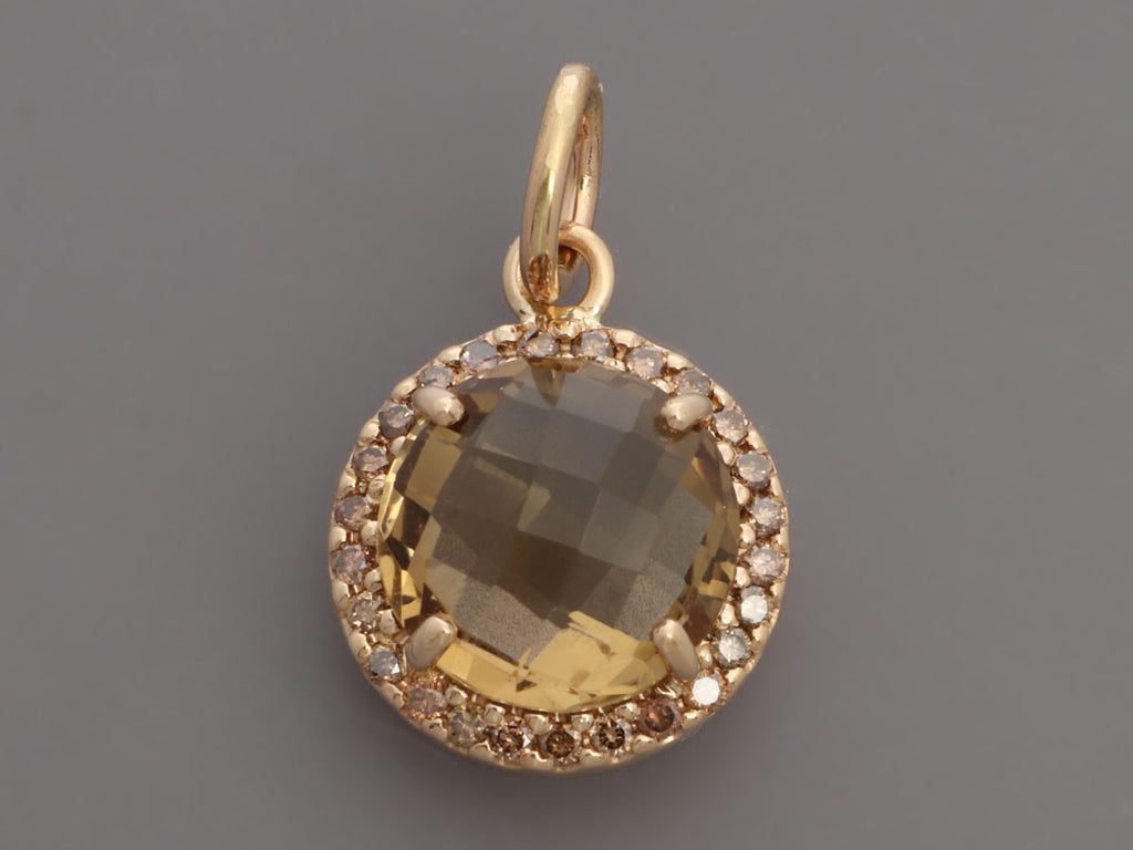 14K Yellow Gold Citrine and Champagne Diamond Pendant