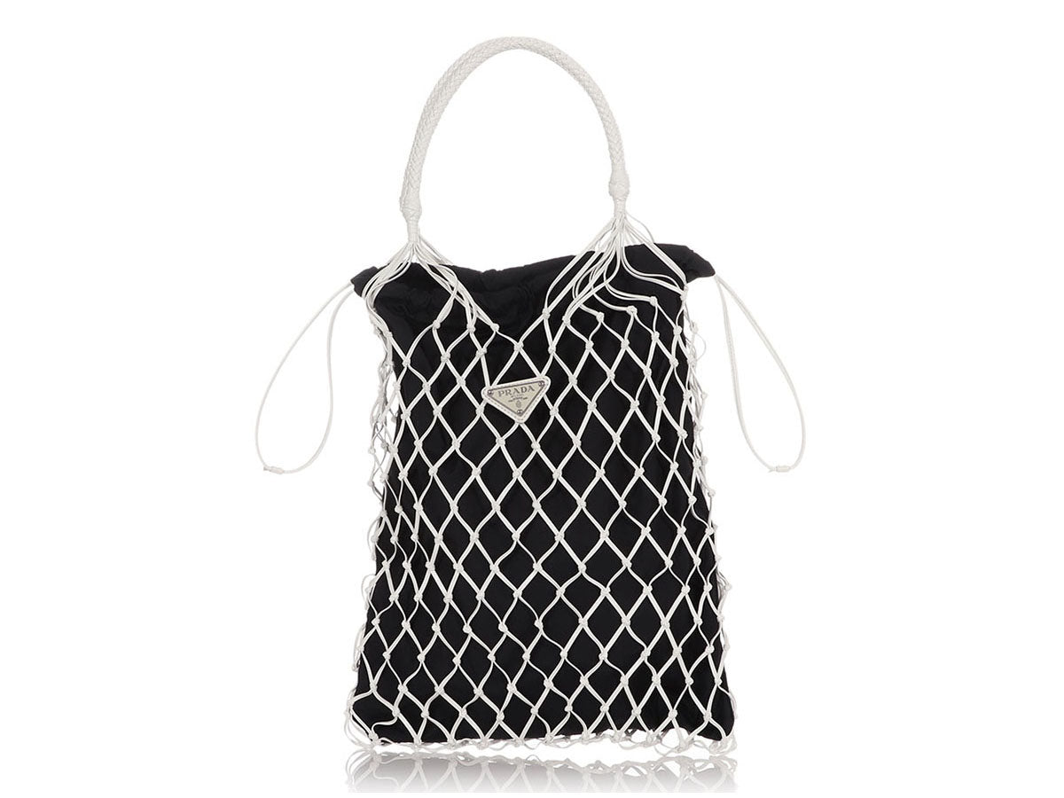 Prada Black and White Tessuto Nylon Net Tote - Ann's Fabulous Closeouts