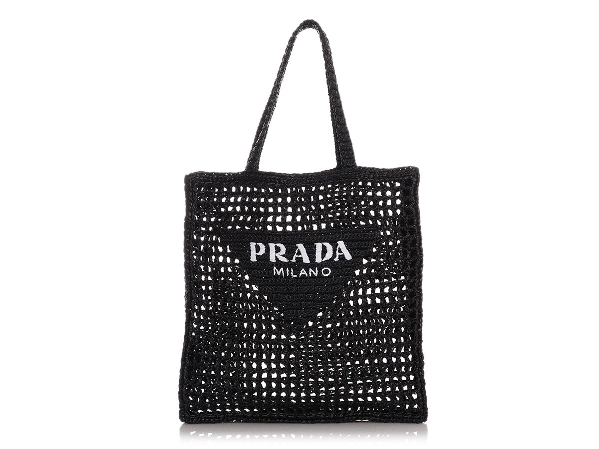 Logo Raffia Tote in Black - Prada