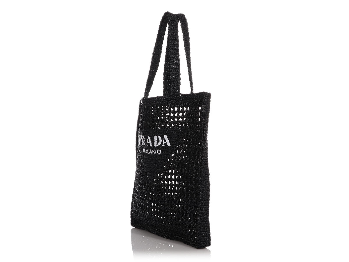 Logo Raffia Tote in Black - Prada