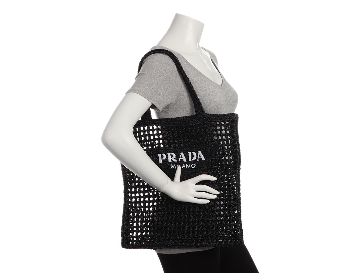 Prada - Black Raffia Tote Bag