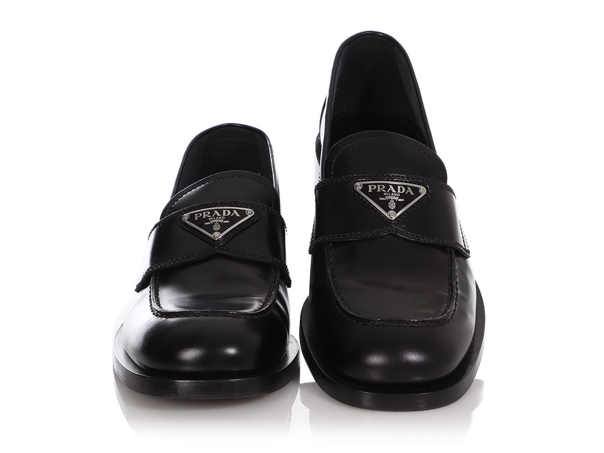 Prada Black Brushed Calfskin Loafers - Ann's Fabulous Closeouts Prada Black Brushed Calfskin Loafers - Ann's Fabulous Closeouts
