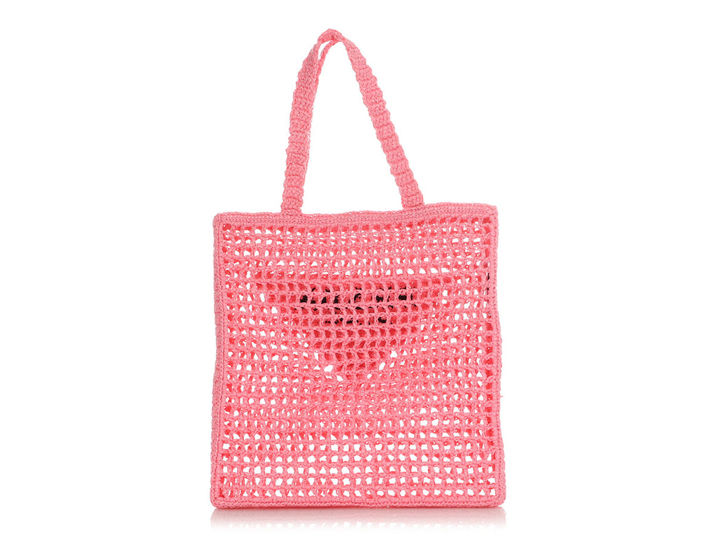 Prada Pink Raffia Crochet Tote