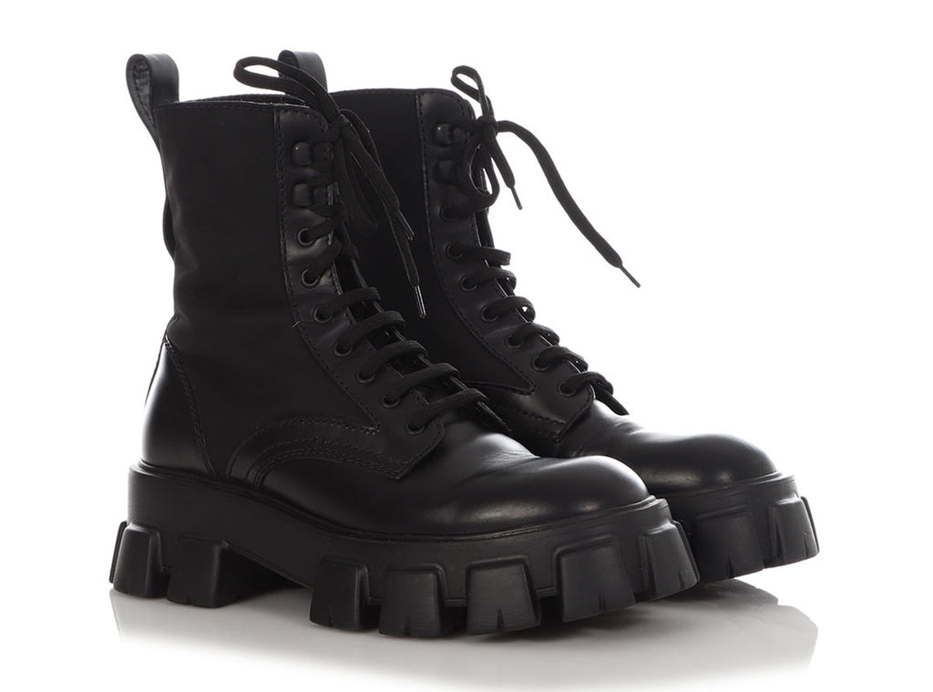 Prada Black Lace-Up Combat Boots