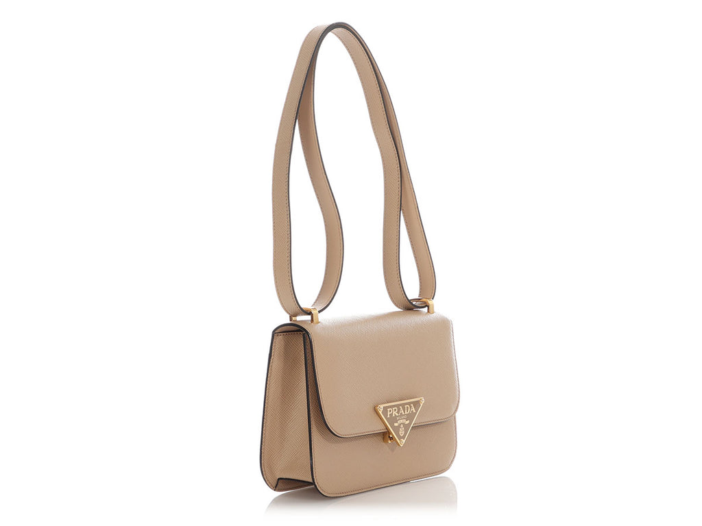 Prada Sabbia Saffiano Embleme Shoulder Bag