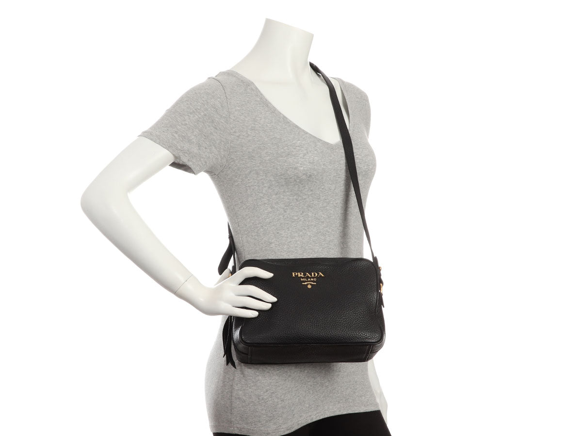 Prada Black Double Zip Vitello Phenix Camera Bag - Ann's Fabulous