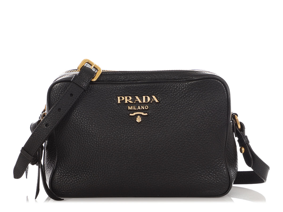 Prada Black Double Zip Vitello Phenix Camera Bag - Ann's Fabulous