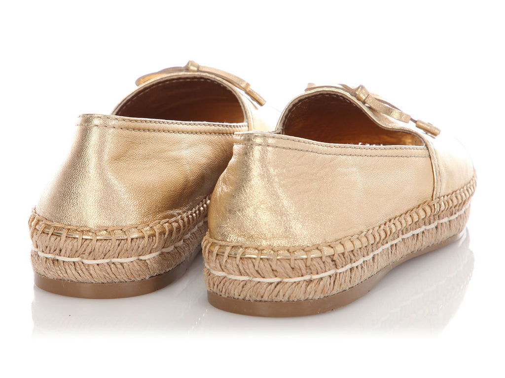 Prada Metallic Gold Leather Espadrilles