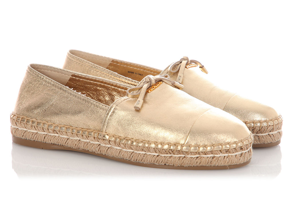 Prada Metallic Gold Leather Espadrilles