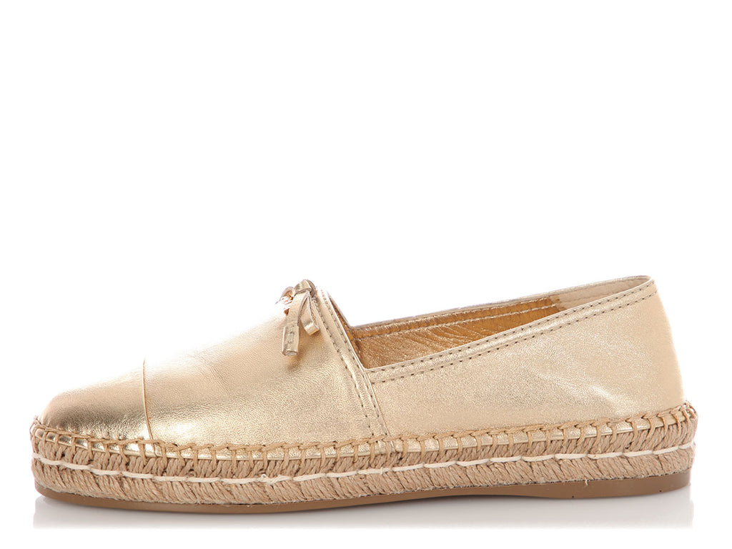Prada Metallic Gold Leather Espadrilles