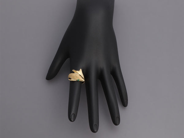 14K Gold Dolphin Ring with Emerald Eyes
