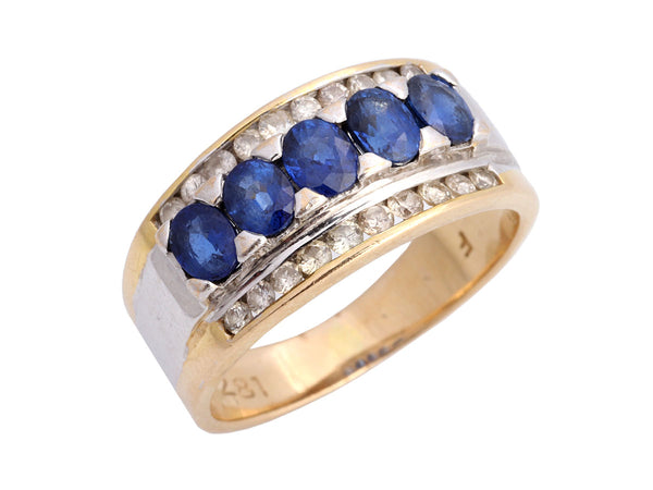 14K Yellow Gold 5-Sapphire Diamond Band Ring