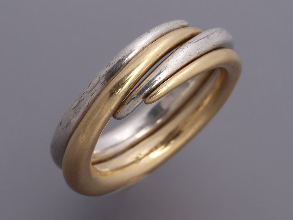 18K Gold and Sterling Silver Two-Tone Band Ring Set