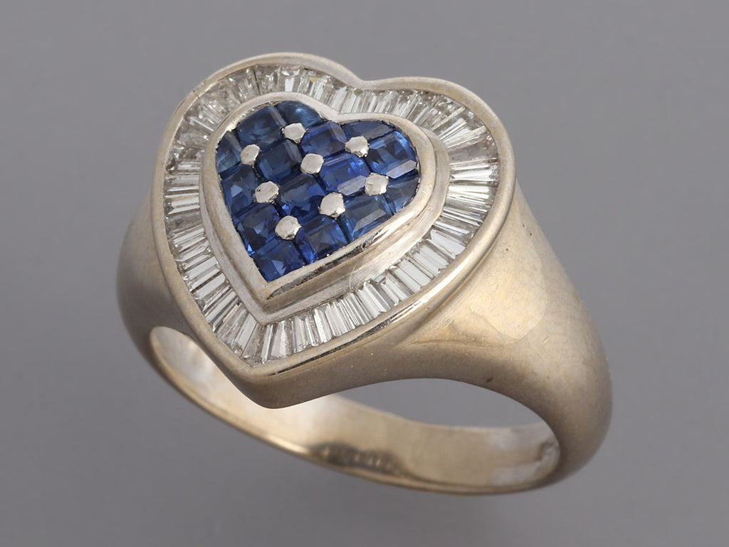 18K White Gold Sapphire and Diamond Heart Ring