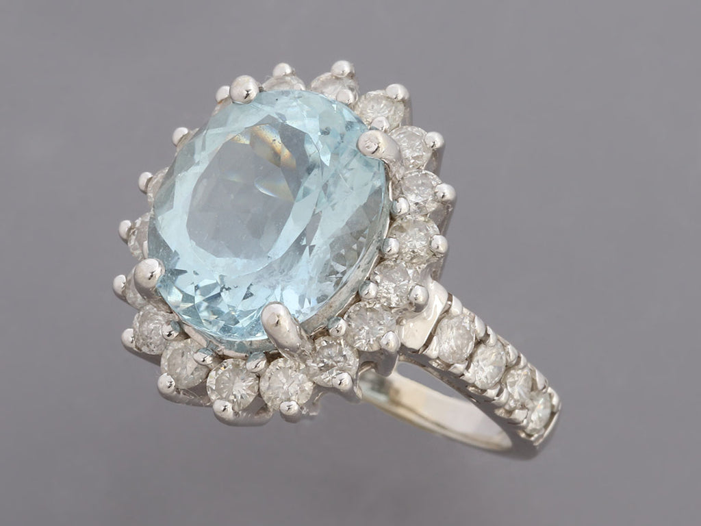 14K White Gold Aquamarine Diamond Ring
