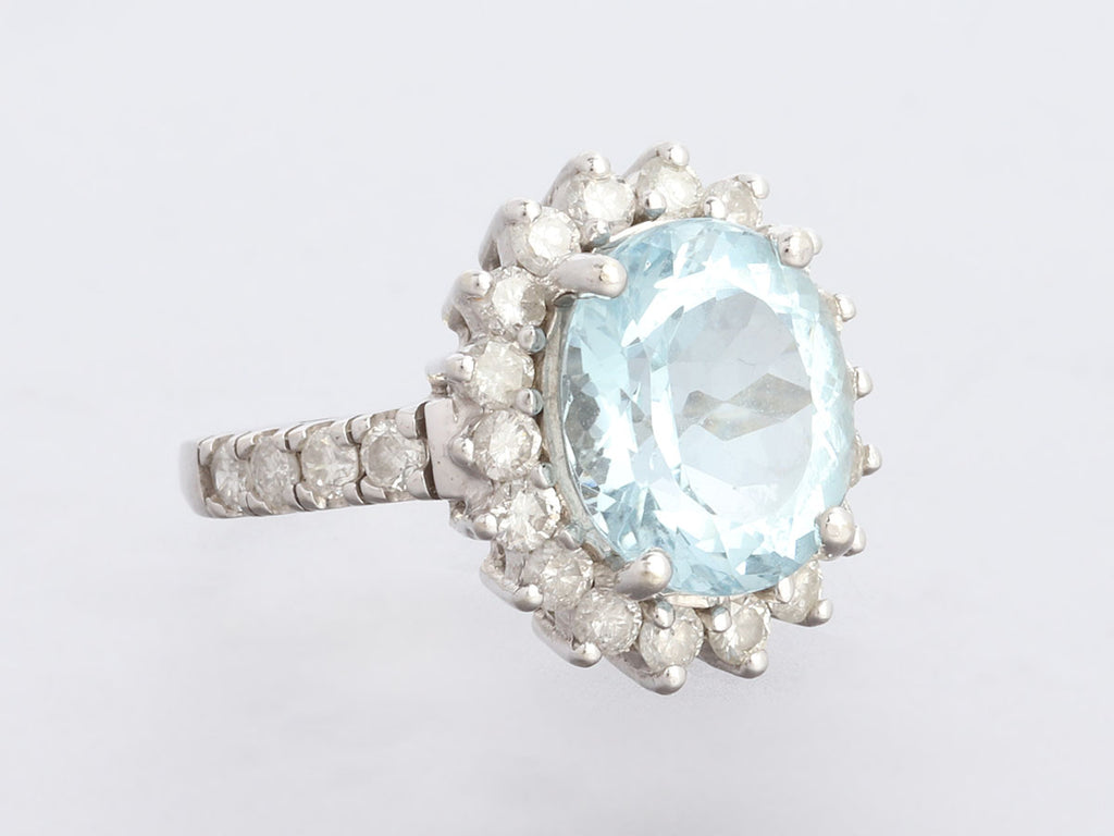14K White Gold Aquamarine Diamond Ring