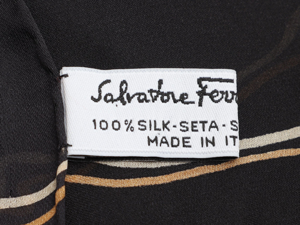 Ferragamo Black Striped Silk Scarf