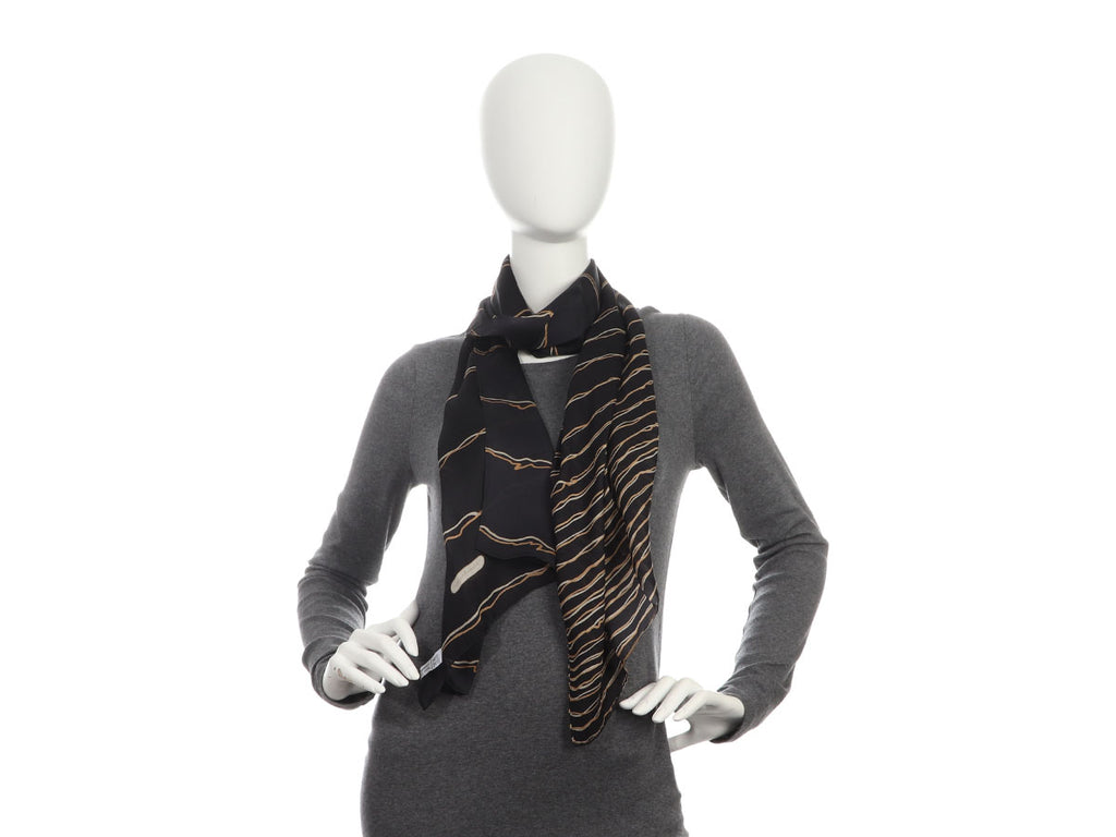 Ferragamo Black Striped Silk Scarf