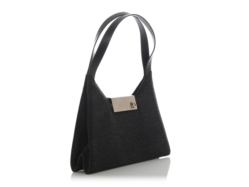 Ferragamo Gray Felt Gancio Shoulder Bag