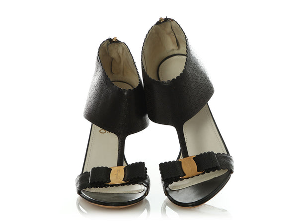 Ferragamo Black Perforated Sandals