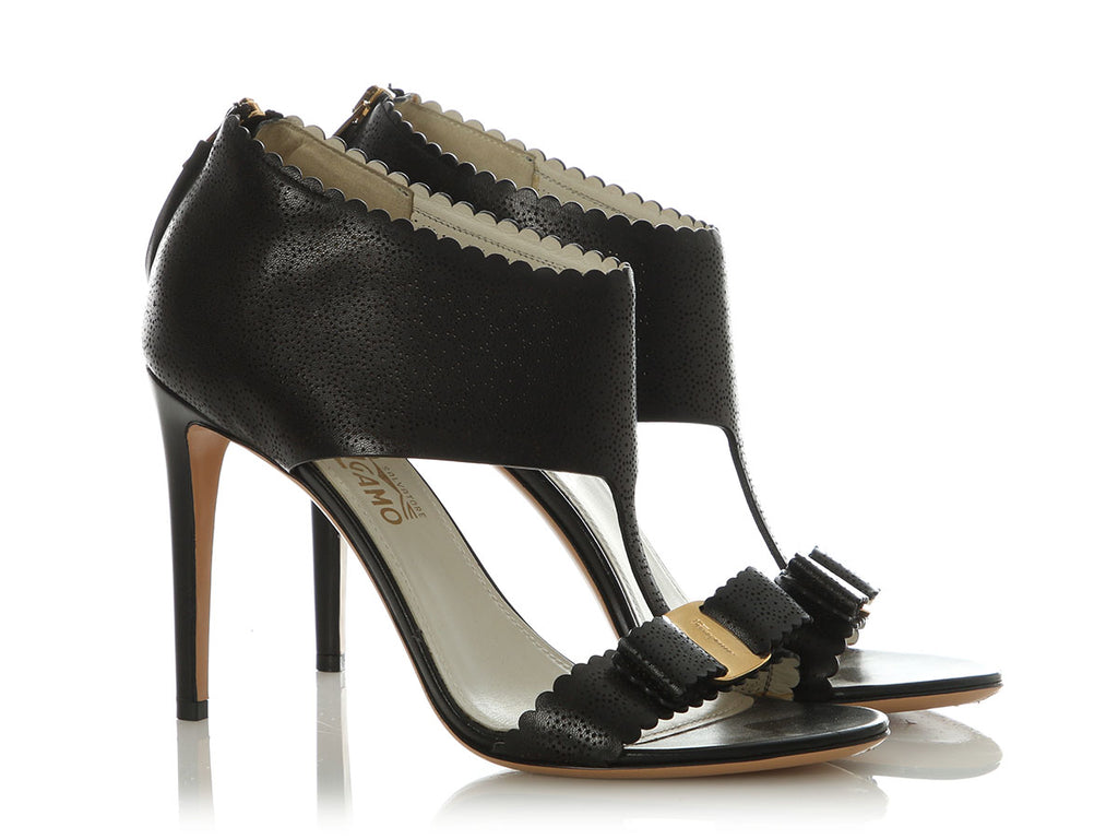 Ferragamo Black Perforated Sandals