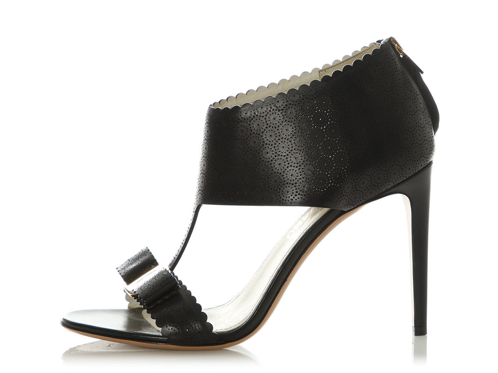 Ferragamo Black Perforated Sandals