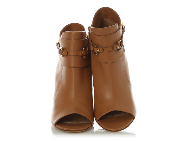 Ferragamo Tan Open-Toe Booties