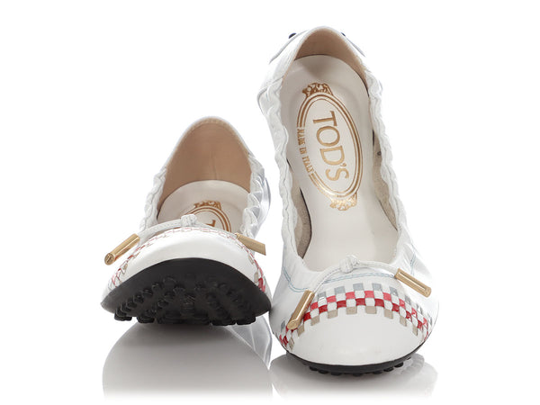 Tod's White Dee Laccetto Weave Ballerina Flats