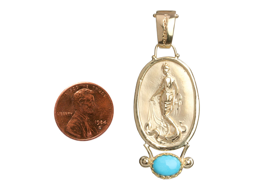 Tagliamonte 18K Yellow Gold Turquoise Birth of Venus Cameo Pendant