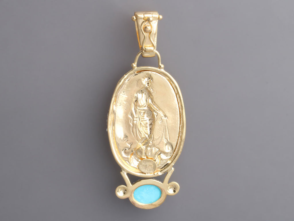 Tagliamonte 18K Yellow Gold Turquoise Birth of Venus Cameo Pendant