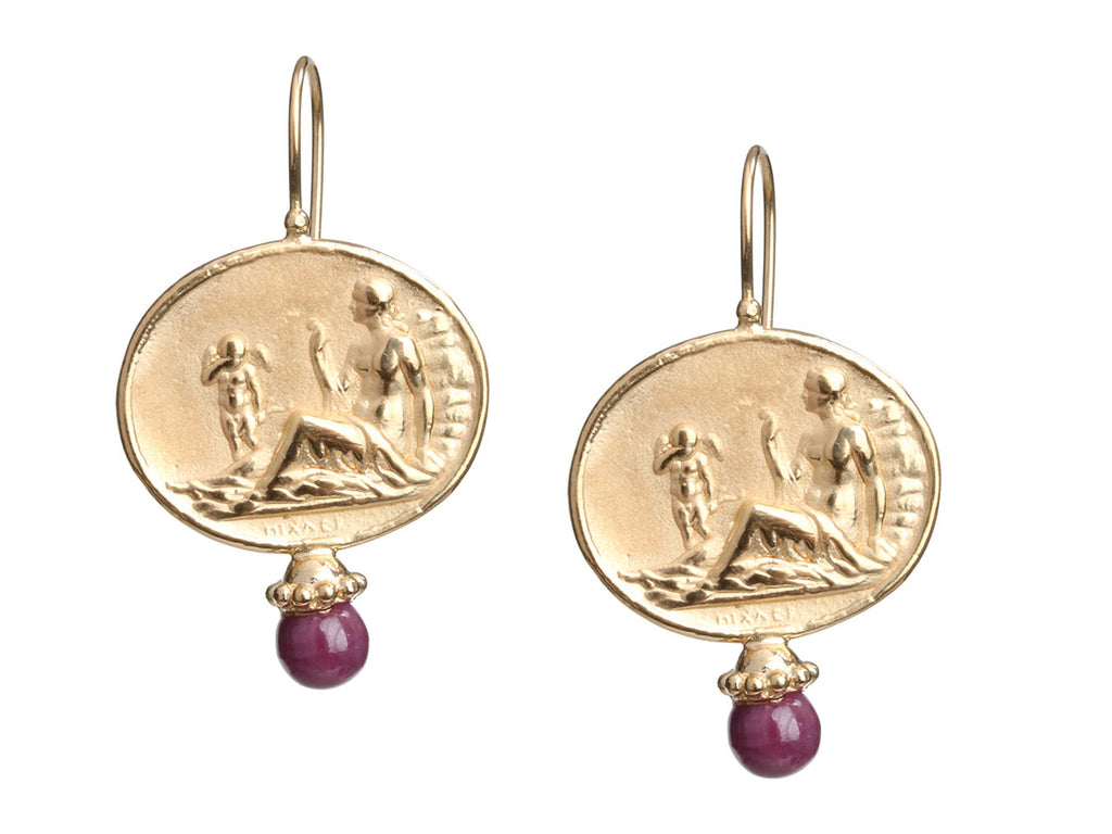 Tagliamonte 18K Yellow Gold Ruby Cabochon Pierced Drop Earrings