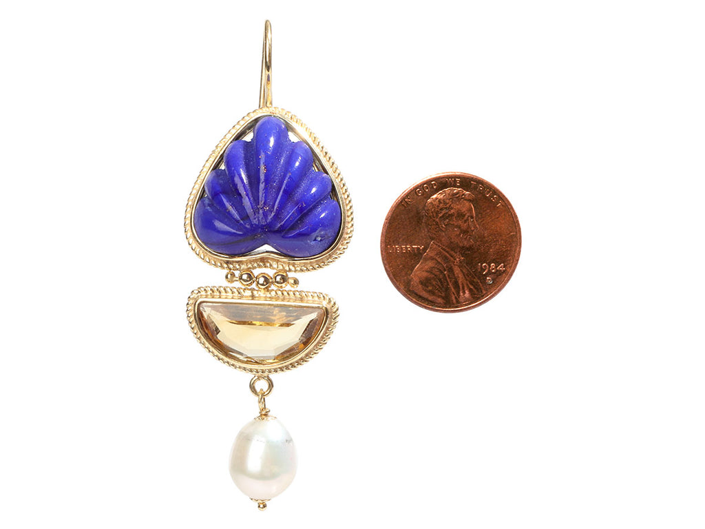 Tagliamonte Gold-Washed Sterling Silver Lapis, Citrine, and Pearl Pierced Drop Earrings