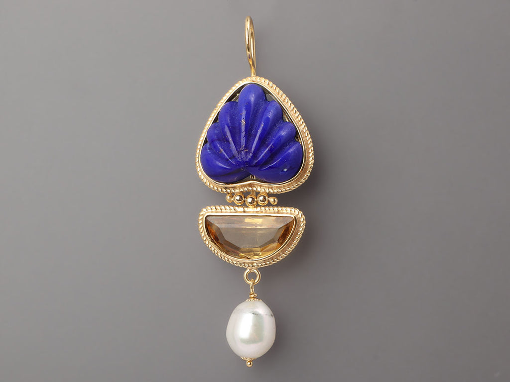 Tagliamonte Gold-Washed Sterling Silver Lapis, Citrine, and Pearl Pierced Drop Earrings