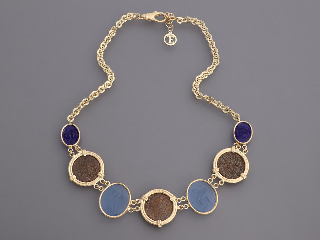 Tagliamonte Gold-Washed Sterling Silver Venetian Cameo and Roman Coins Necklace