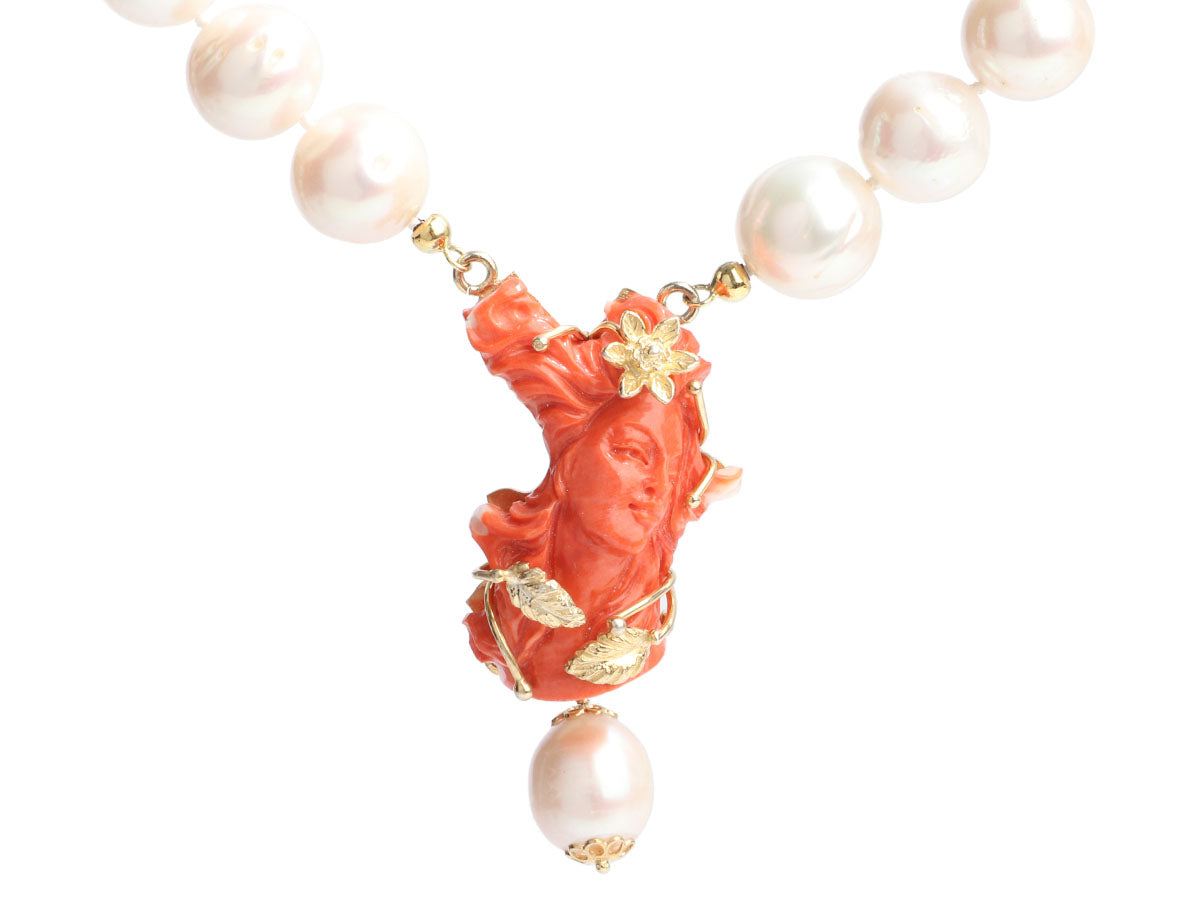 Tagliamonte 18K Gold-Plated Pearl and Natural Coral Pendant Necklace - Ann's  Fabulous Closeouts