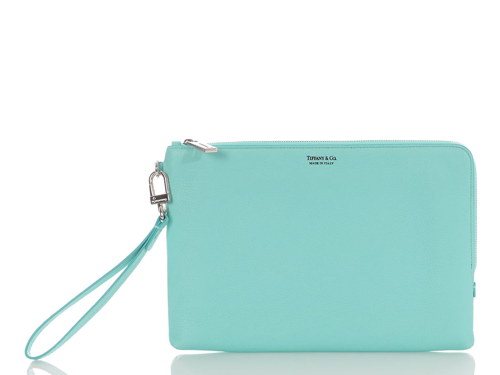 Tiffany Blue Pebbled Leather Signature Portfolio Clutch