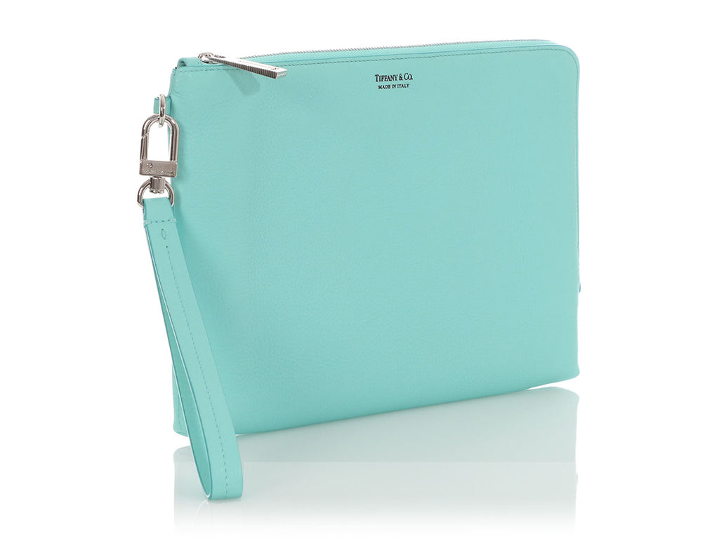 Tiffany Blue Pebbled Leather Signature Portfolio Clutch
