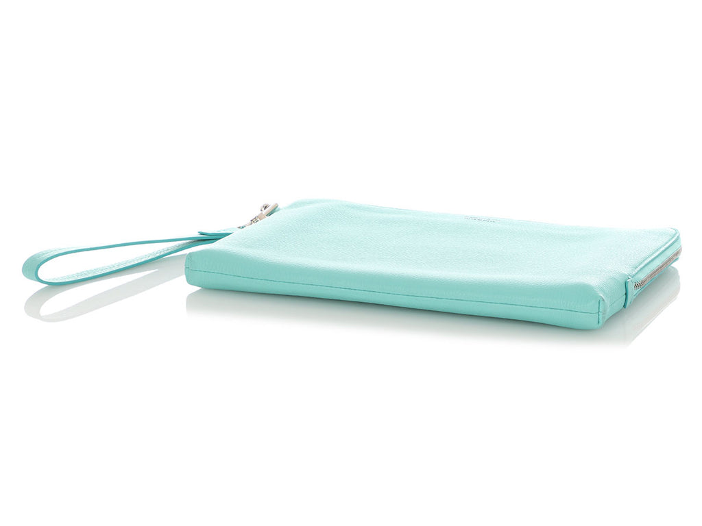 Tiffany Blue Pebbled Leather Signature Portfolio Clutch