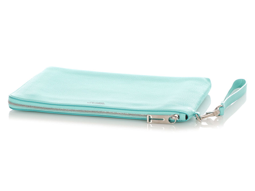 Tiffany Blue Pebbled Leather Signature Portfolio Clutch