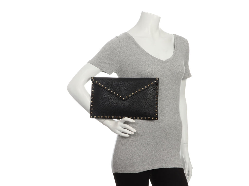 Valentino Large Black Rockstud Envelope Clutch