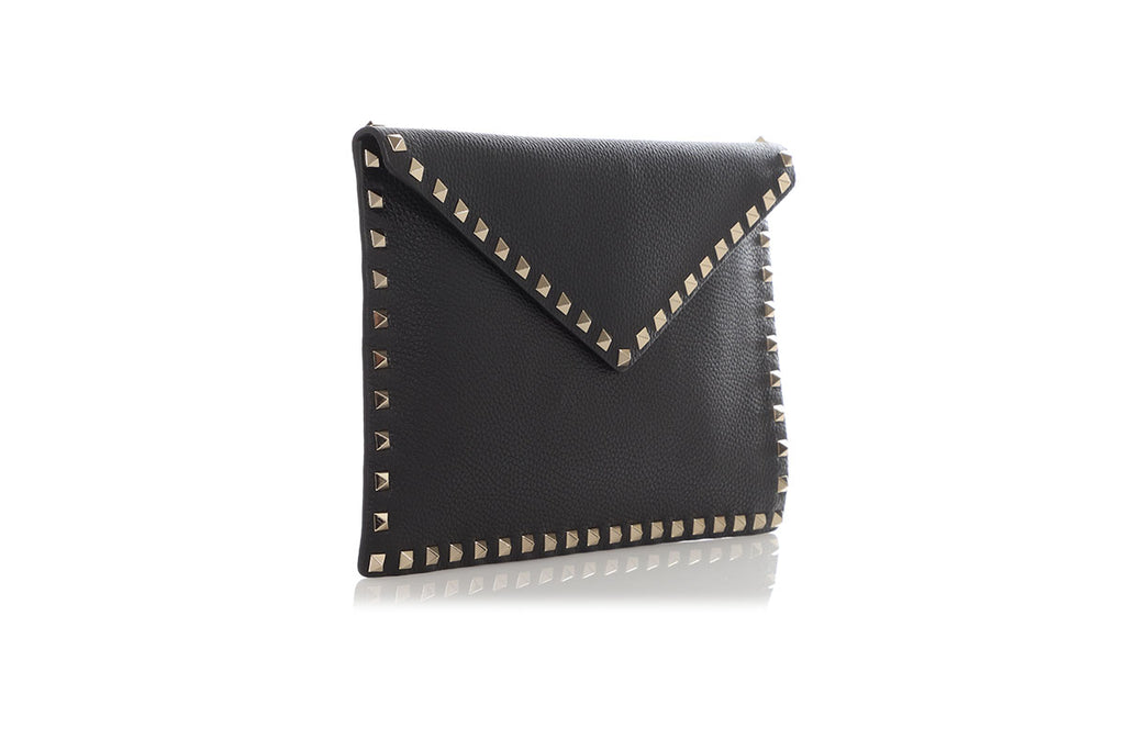 Valentino Large Black Rockstud Envelope Clutch