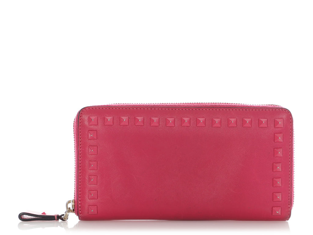 Valentino Pink Rockstud Zip-Around Wallet