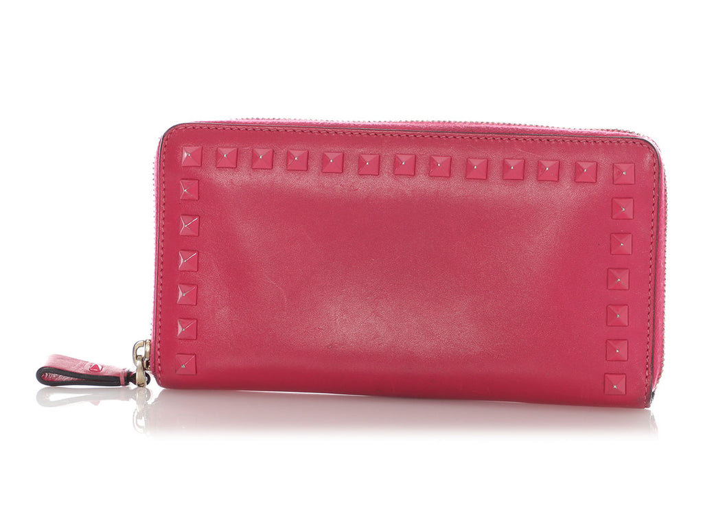 Valentino Pink Rockstud Zip-Around Wallet